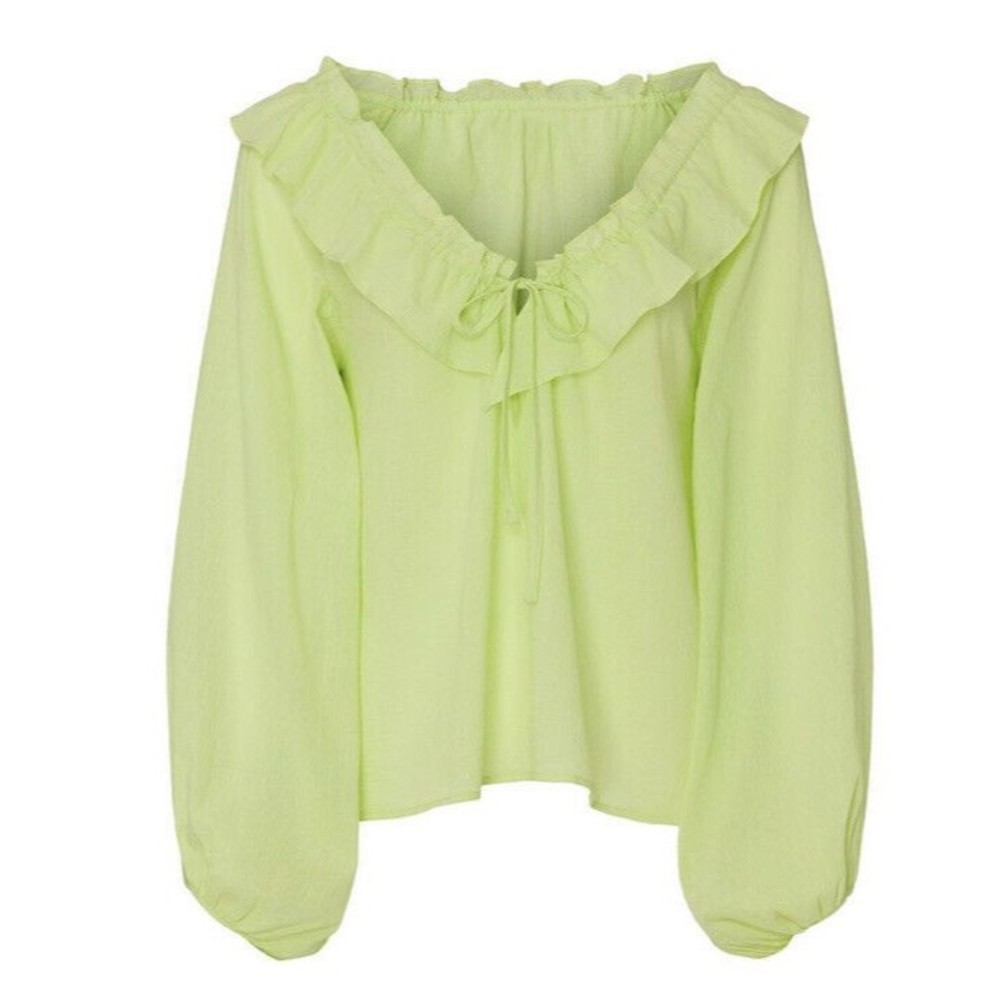 Love Whit Whitney Port Citron Green Ruffle Blouse Size Small MSRP $158